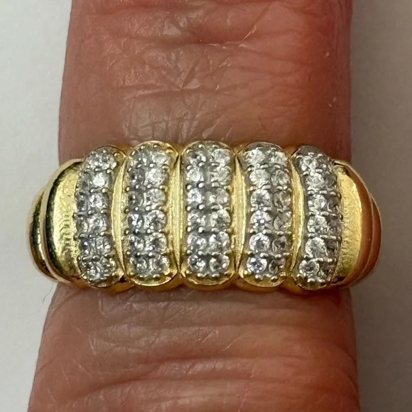 925 Silver band ring clear cz stones 18k yellow gold plated